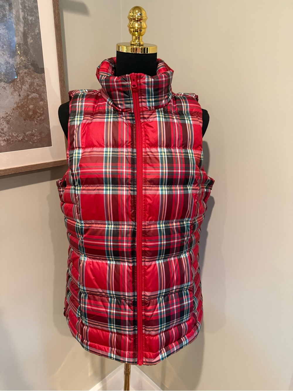 Lands’ End Red Tartan Plaid 600 Fill Down Puffer Vest M Tall 10-12